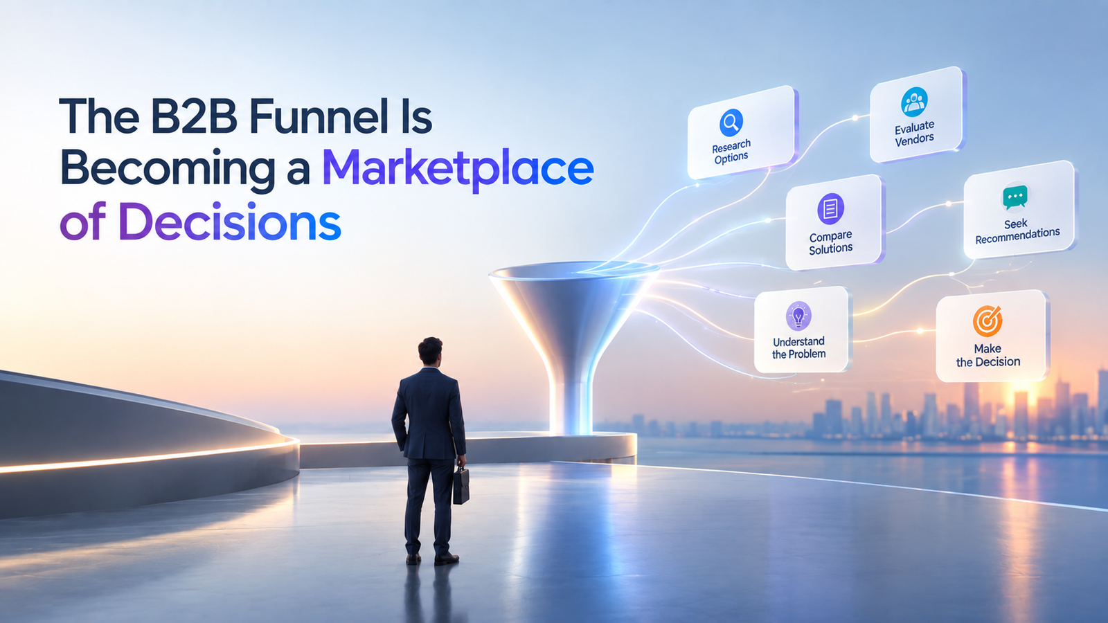 B2B buyer journey evolving from a traditional sales funnel into a marketplace of decisions