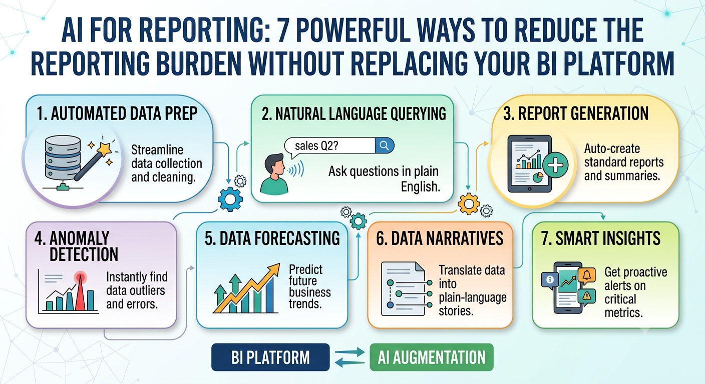 AI for reporting reducing manual reporting work alongside a BI platform
